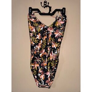 Volcom Fronds Forever One Piece Swimsuit Black Tropical Floral O3032400 Medium
